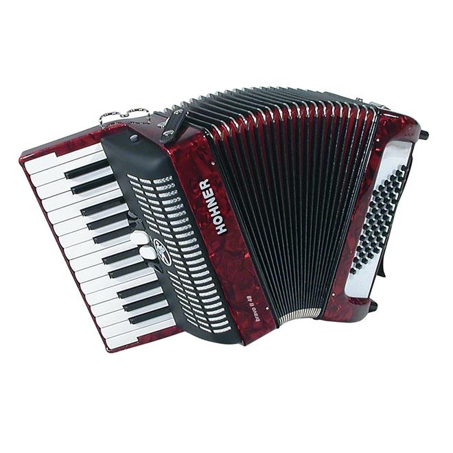 Hohner BRAVO II 48-basna Silent keys harmonika rdeča