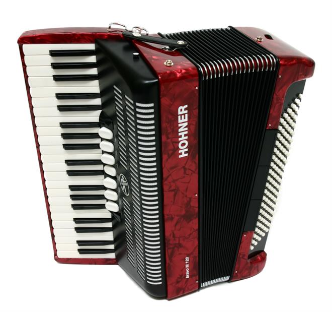 Hohner BRAVO III 120-basna Silent keys harmonika rdeča