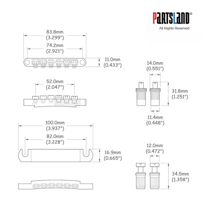Partsland Tune-O-Matic mostiček za električno kitaro