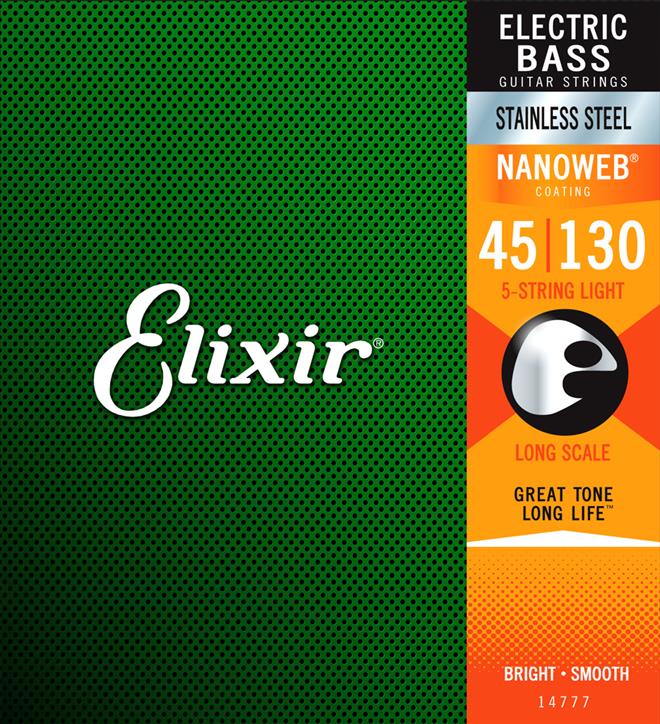 ELIXIR 45-130 LIGHT/MEDIUM SS NANOWEB strune za 5-strunsko bas kitaro