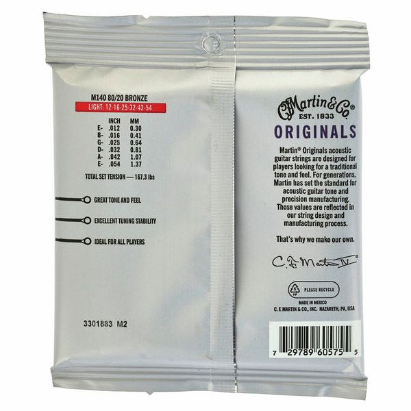 Martin M140 12-54 Light  80/20 Originals strune za akustično kitaro