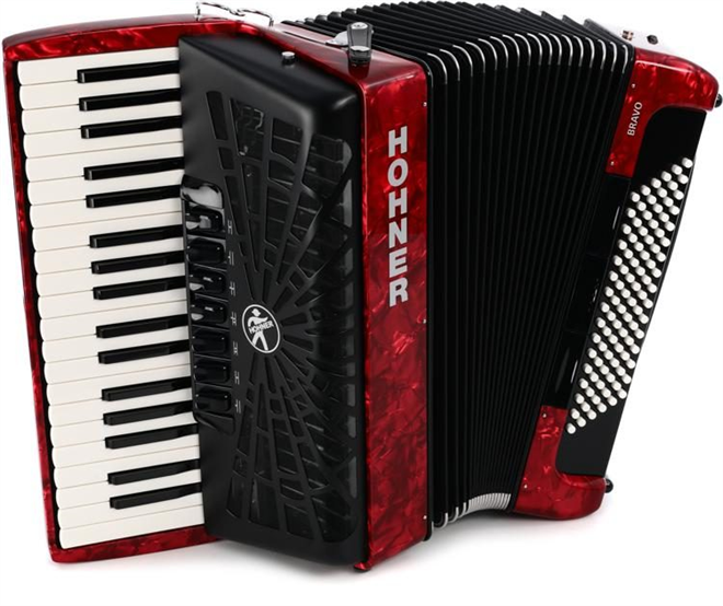Hohner BRAVO III 96-basna Silent keys harmonika rdeča