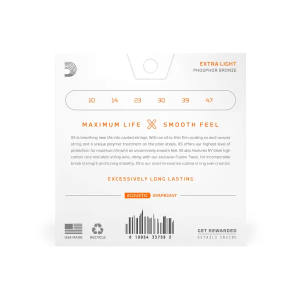 D'Addario XS Phosphor Bronze 10-47 coated strune za akustično kitaro