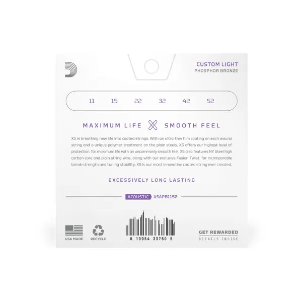 D'Addario XS Phosphor Bronze 11-52 coated strune za akustično kitaro